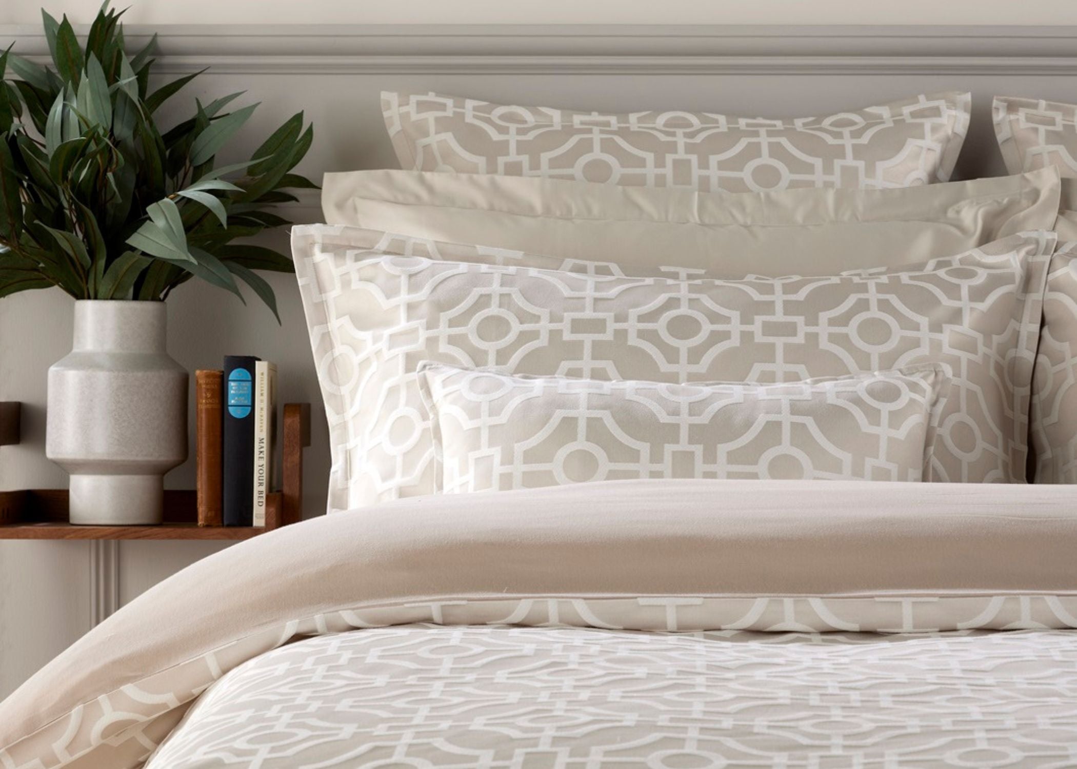 Christy "Portico" Jacquard Duvet Cover Sets in Oyster (Cream)