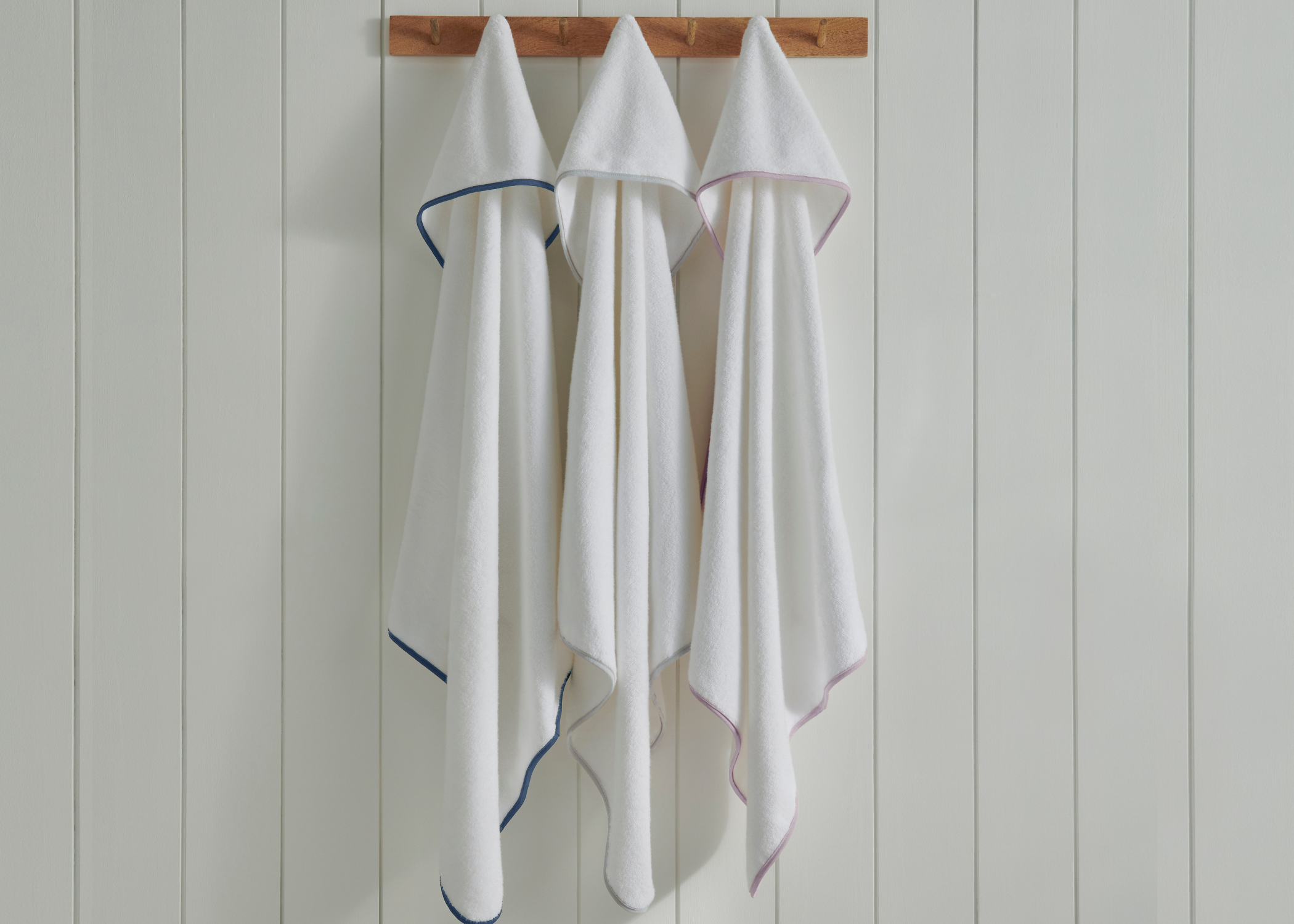 Christy "Mini Hooded" Bath Towel in White with Denim Blue Trim