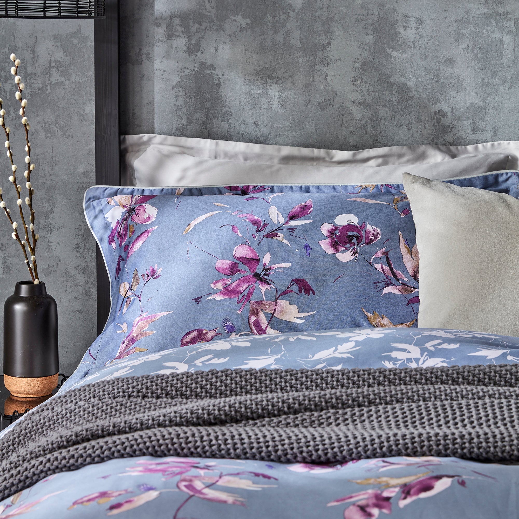 Christy "Floral" Duvet Cover Sets in Aubergine