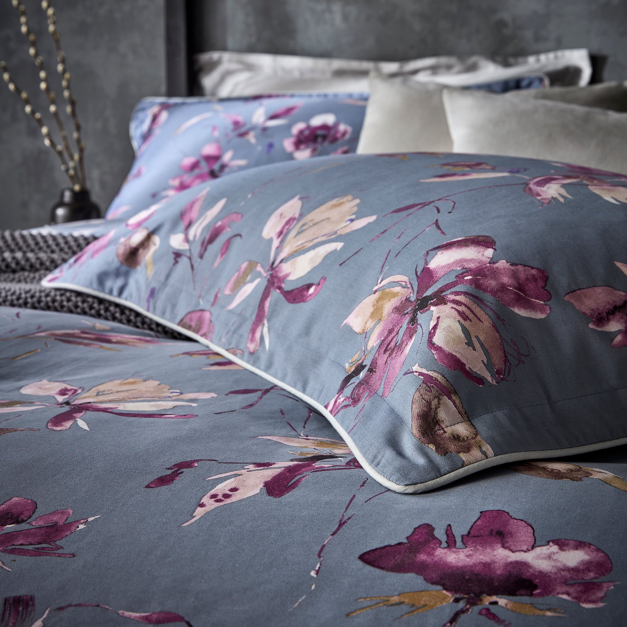 Christy "Floral" Duvet Cover Sets in Aubergine