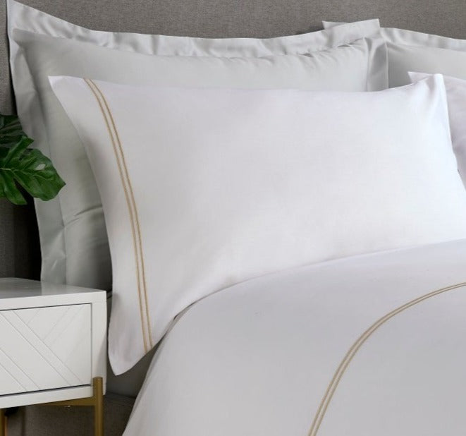 Christy "Franklin" Duvet Cover Sets in White with Gold Embroidery