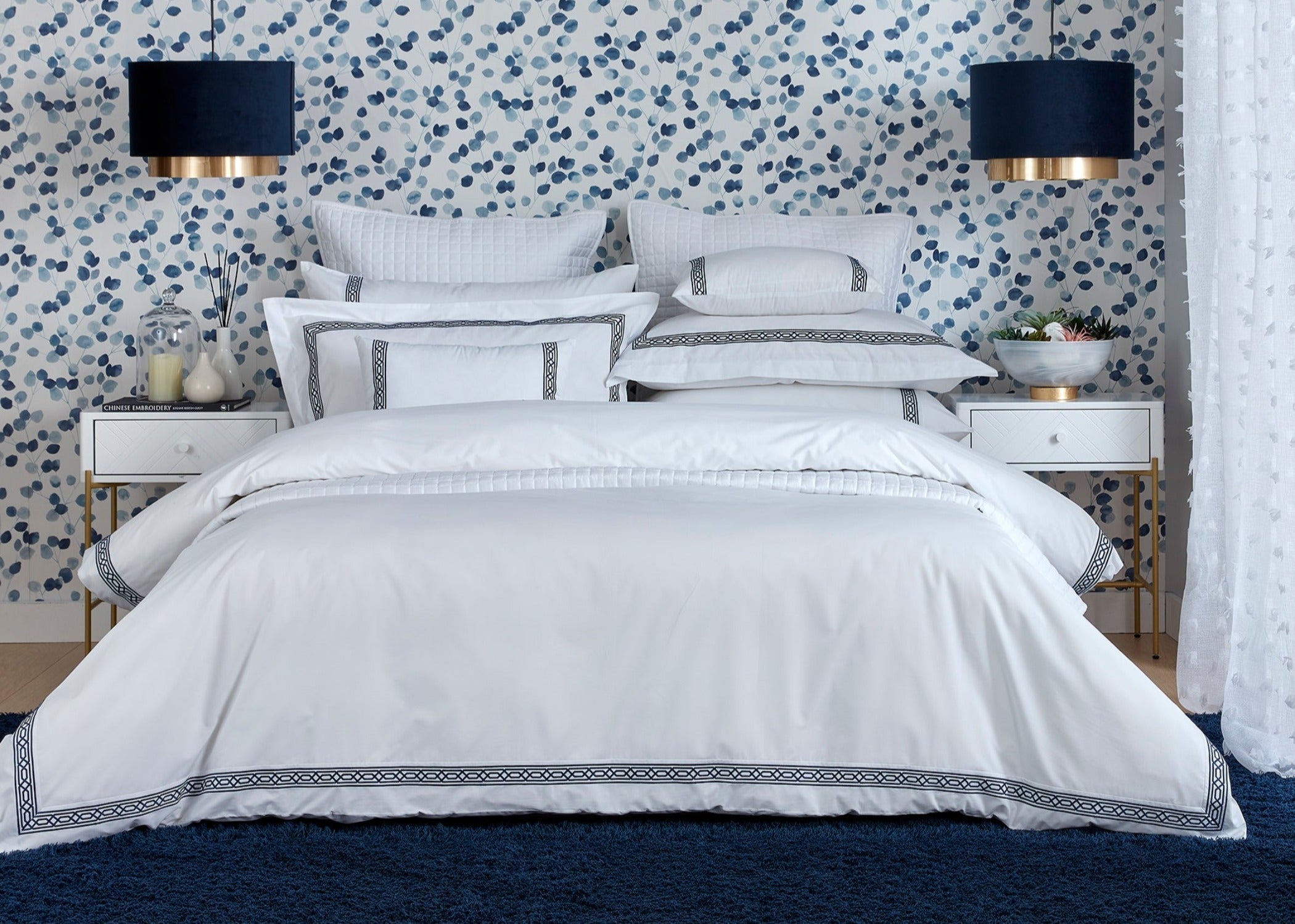 Christy "Matsuko" Duvet Cover Sets in Navy Embroidery